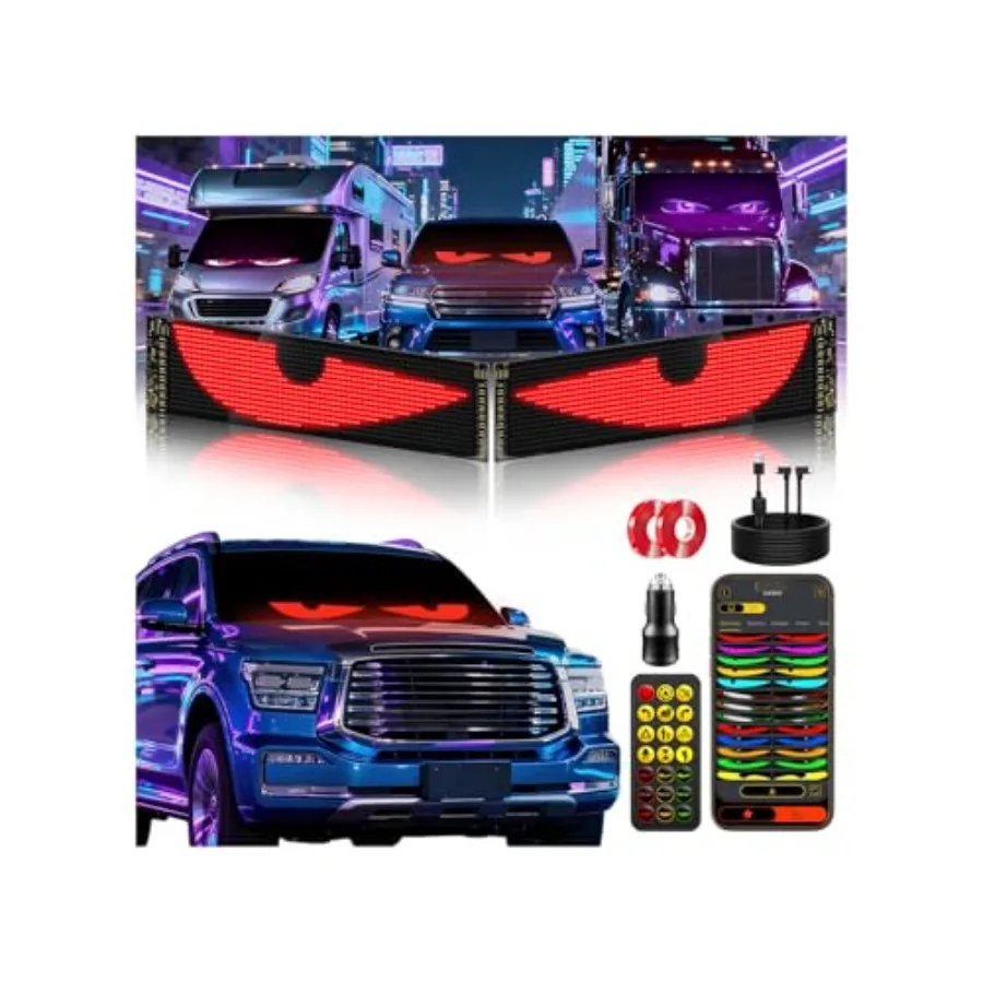

2PCS Devil Eyes Light For Windshield 23"x5" LED Eyes Dual Screen 100% Sync App/Remote Control Custom Text and Graphics LED Ligh