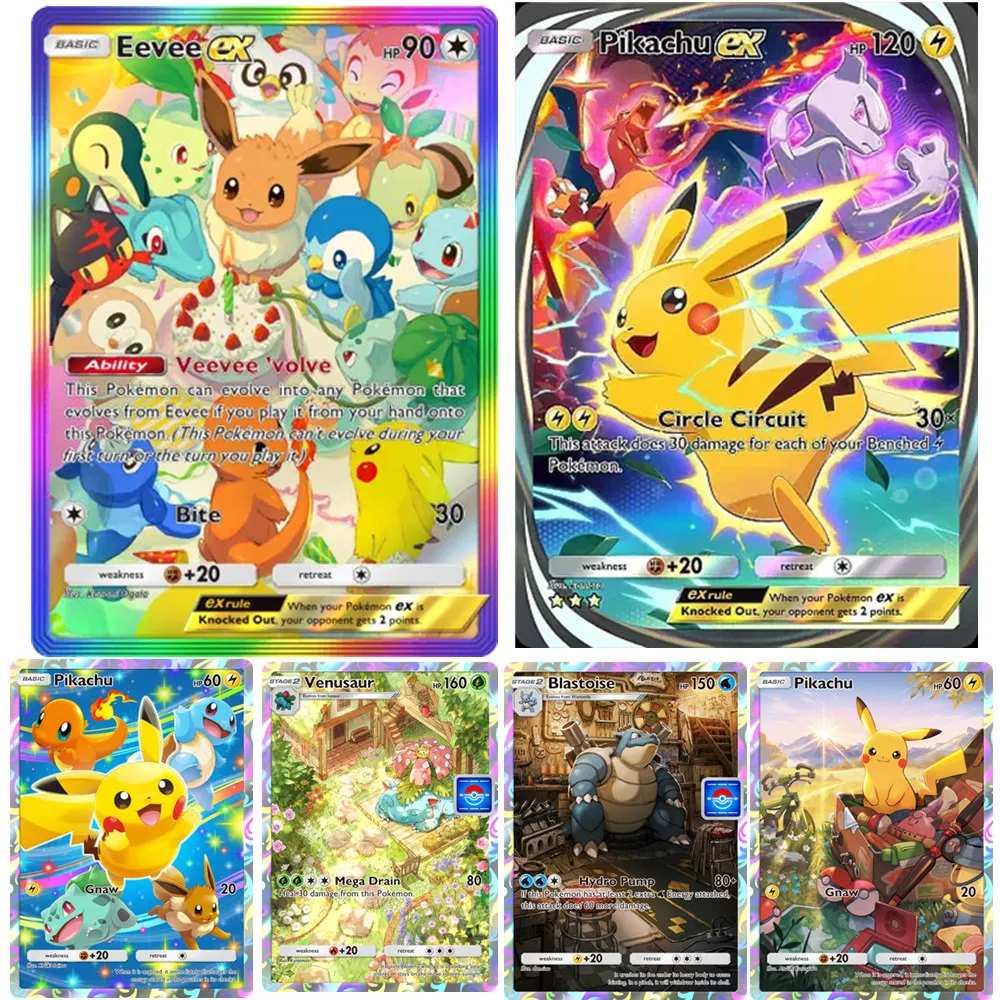 DIY PKM TCG Pocket Cards Immersive EEVEE pikachu  Venusaur Blastoise EX APP Game Card