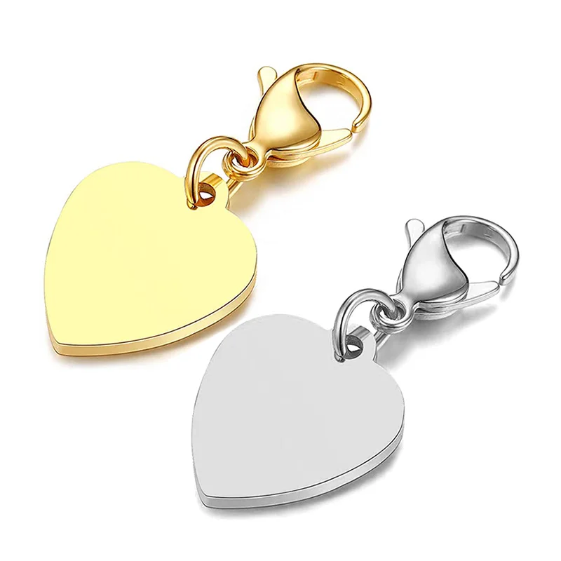 Customize Stainless Steel Heart Shape ID Tag Keychain Engraved Ladies Luggage Pendant Charm for Bracelet Handmade Jewelry