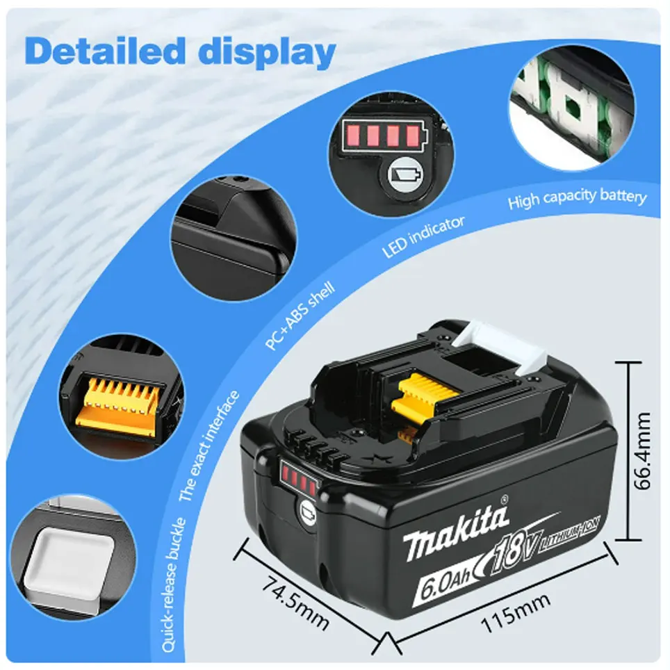 Imagem -05 - Makita-original Lithium Ion Bateria Recarregável 18v 6.0ah 6000mah Bateria de Substituição Bl1860 Bl1850 Bl1860b