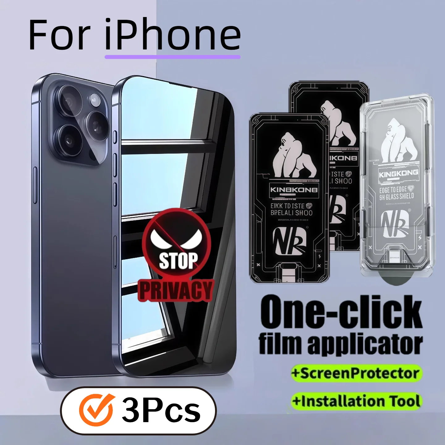 

3-Pack Privacy Screen Protector Tempered Glass for iPhone 17Pro 16ProMax 16Plus 15Pro 14Plus Series - Air Compatible