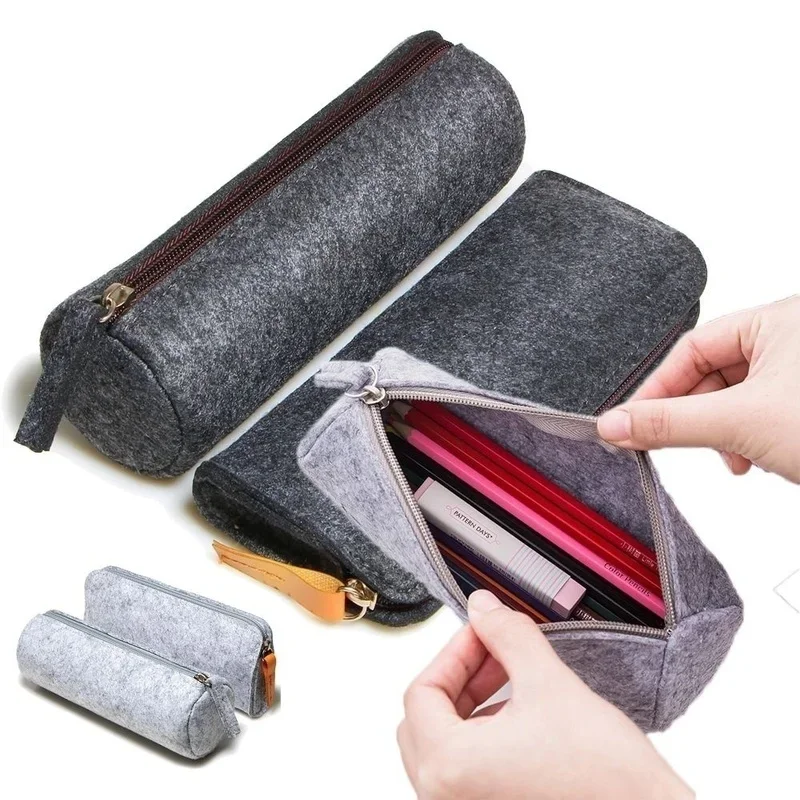 

Retro Felt Pencil Pen Case Pouch Zipper Bag Portable Purse School Stationery Office Supplies Simple Style for Student Gift