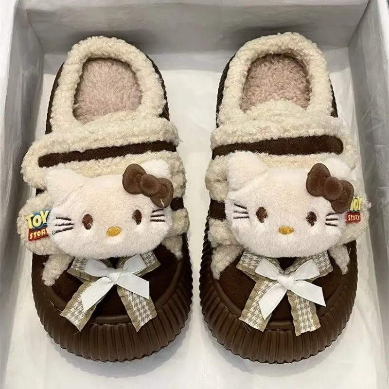 

Hello Kitty grils slipper drop shipping coffee 2025 new autumn and winter popular soft bottom warm cotton slipper for women