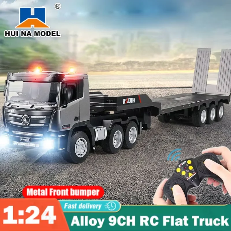 Huina 1318 RC Flat Truck Model 1:24 Alloy Engineer Vehicle 2.4G Remote Control Car 9Channels Radio Controlled Trailer Toys for B