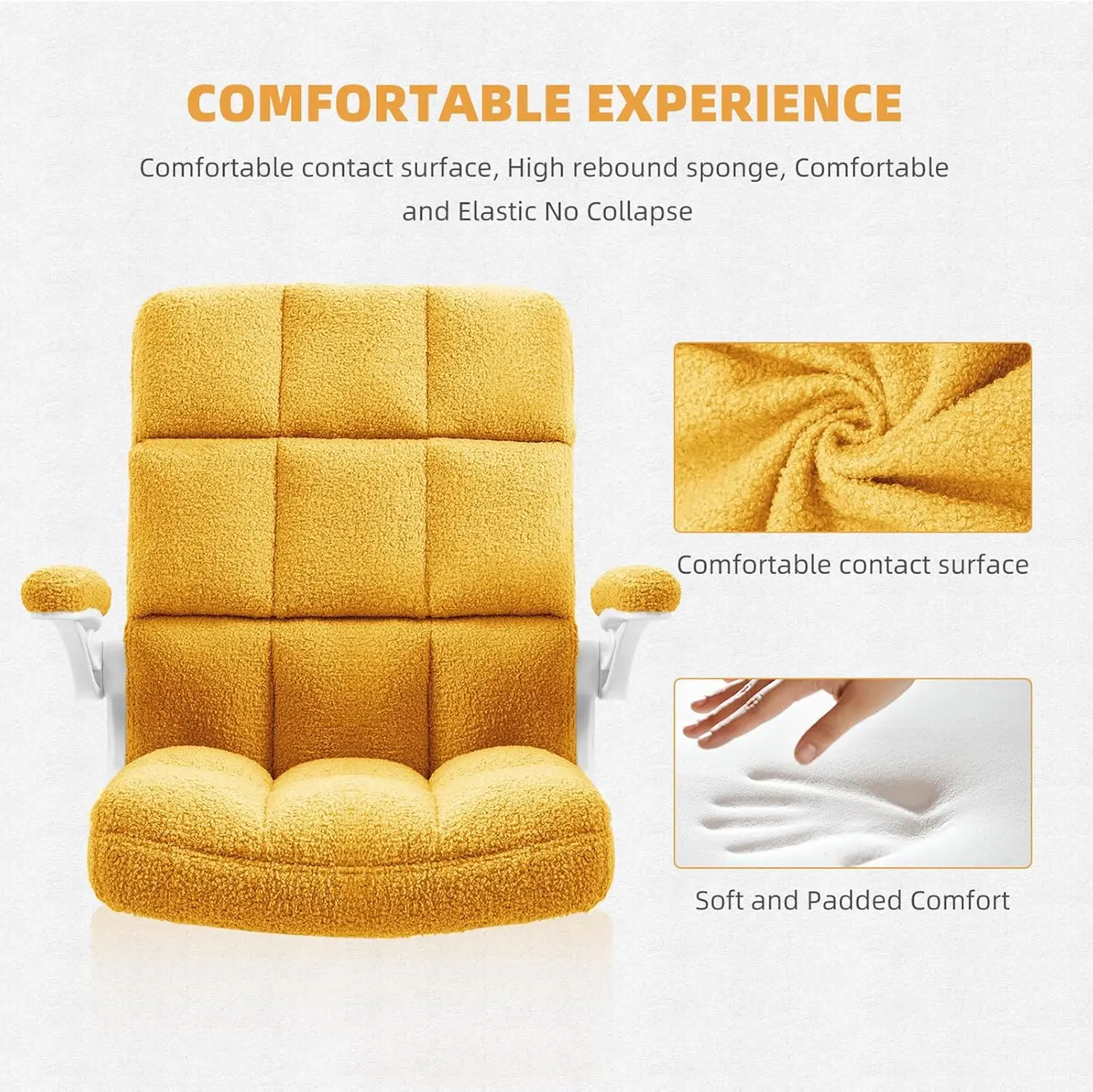 Chaise de Bureau avec Accoudoir Rabattable, Roulettes, Fausse Fourrure, pour Ordinateur