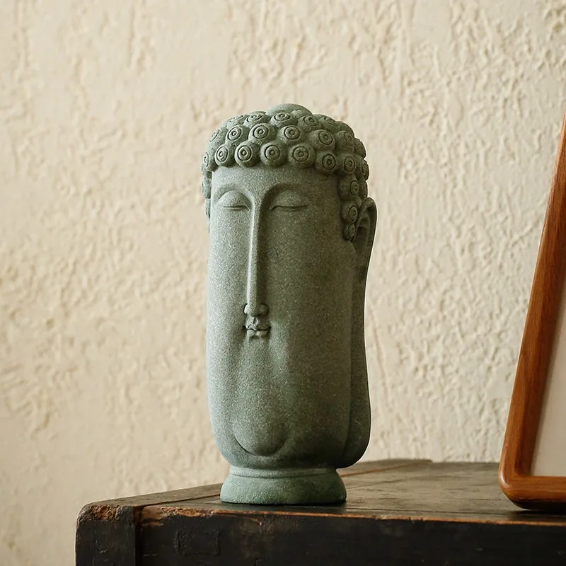 

Buddha Head Decorative Ornament Green Sandstone Desktop Creative Mini Landscape Fish Tank Bonsai Decoration Home Furnishing