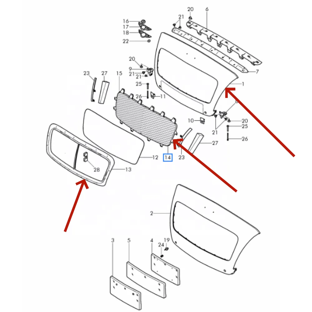 OEM 3W3853651B 3W3853683 3W3853684 3W3853667 Front Radiator Grill Assembly for 2012 for GT GTC Second-Hand Condition