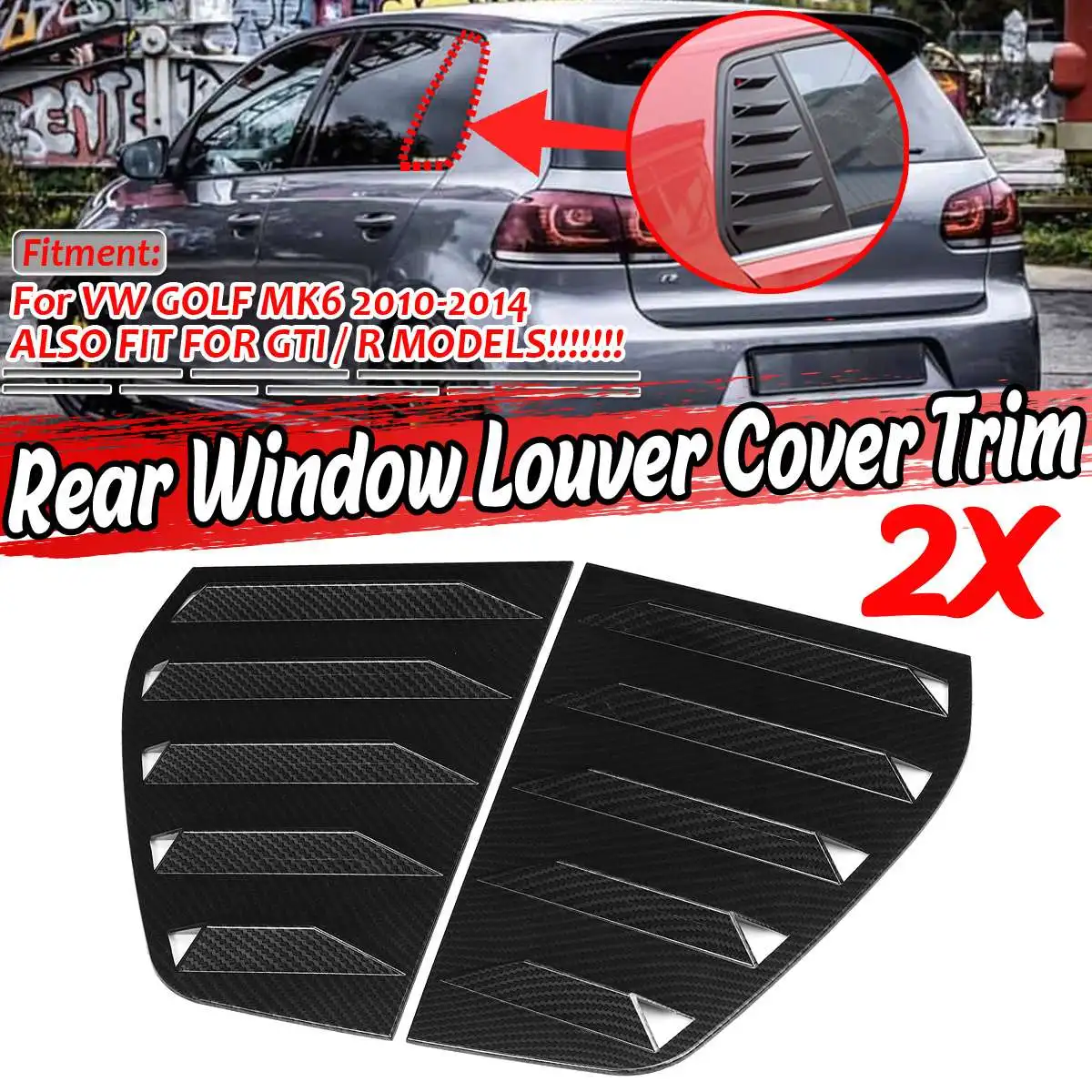 Carbon Fiber Look 2x Car Side Quarter Rear Window Louver Vent Cover Trim For Volkswagen For VW For Golf 6 MK6 GTI R 2010-2014