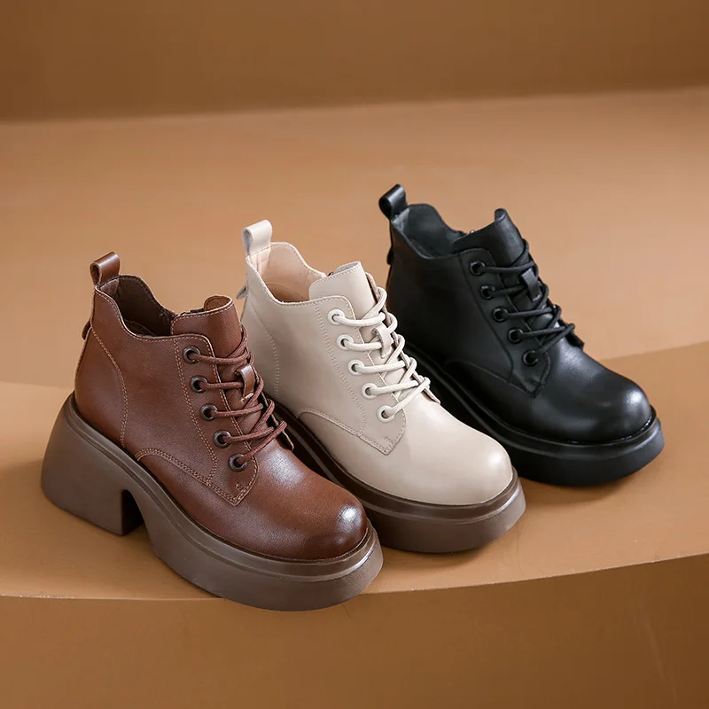 

Short Booted Women's 2024 Autumn Winter New Fashion Thick Sole Inner Heightening Small Soft Leather Casual Boots for Woman