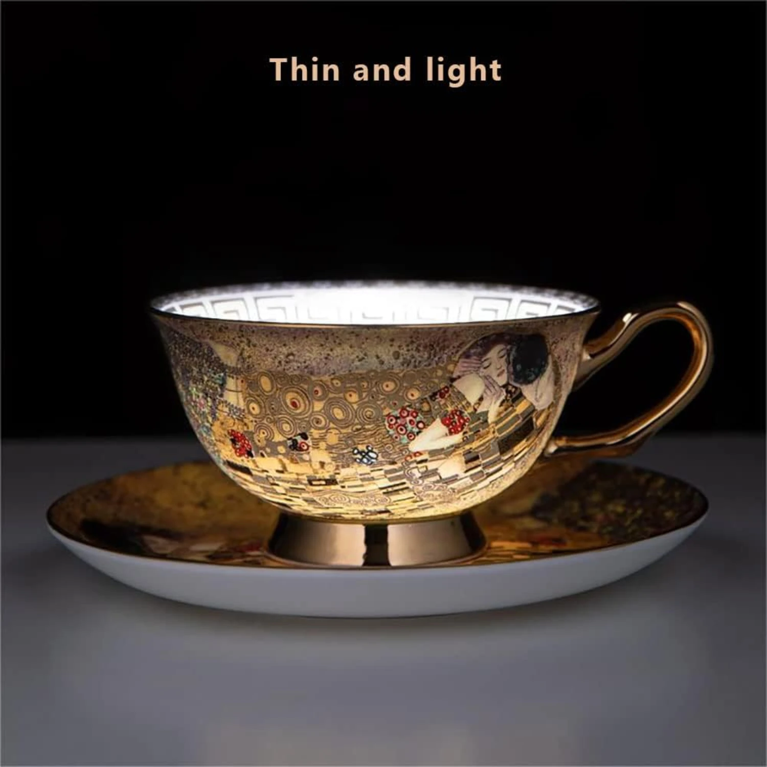 Beautiful and elegant European bone china English afternoon tea cup set with saucer and spoon - horizontal ceramic cup perfect f