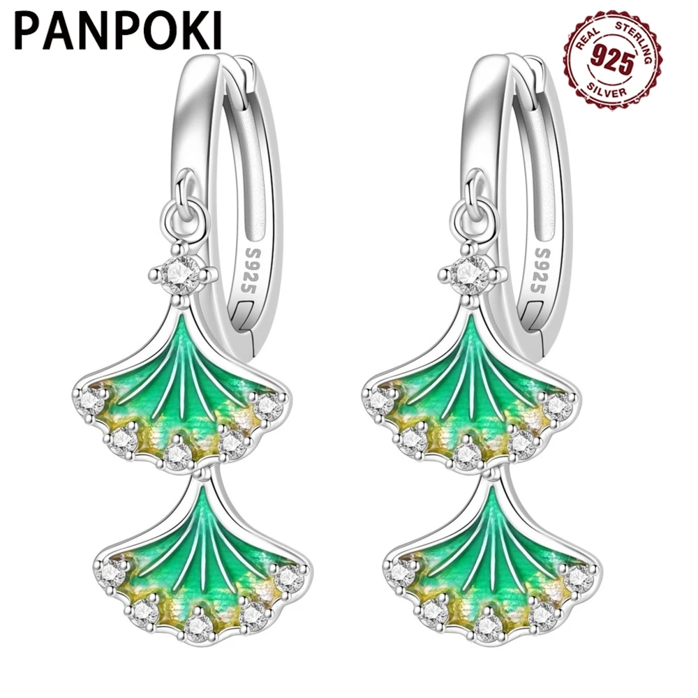 

PANPOKI стерлингового серебра 925 пробы, зеленые серьги-капли с листьями гинкго, женские серьги, очаровательные модные универсальные вечерние ювелирные изделия, подарки