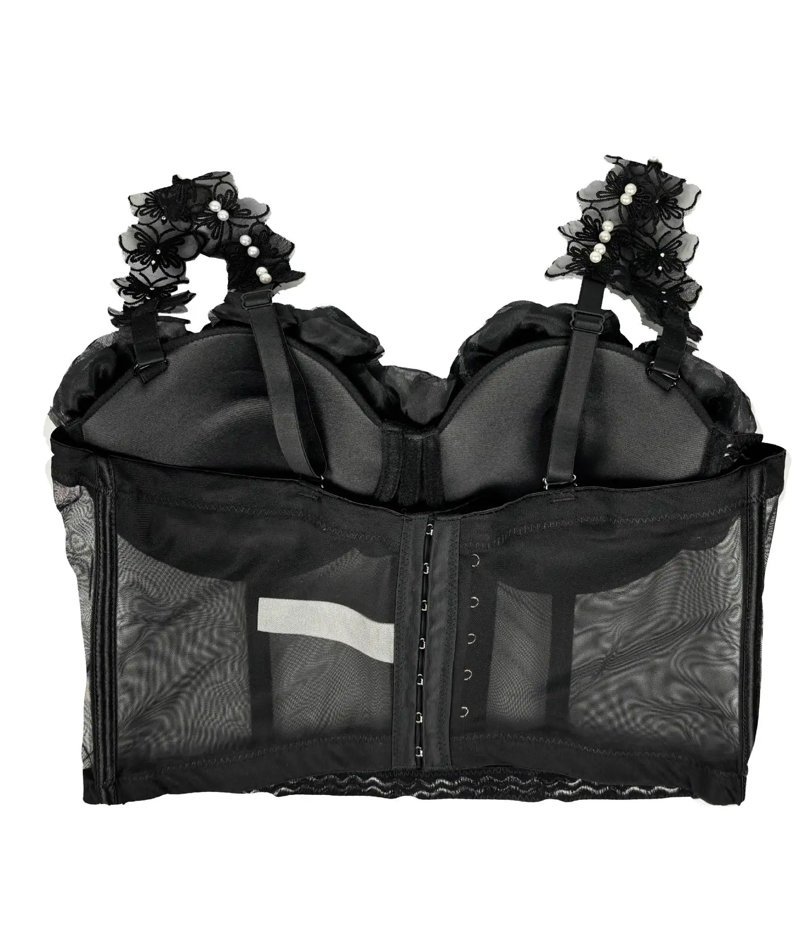 سترة بروتيل بتصميم زهرة اللؤلؤ ثلاثية الأبعاد للنساء ملابس خارجية بدون حمالات على شكل هيكل السمكة #6