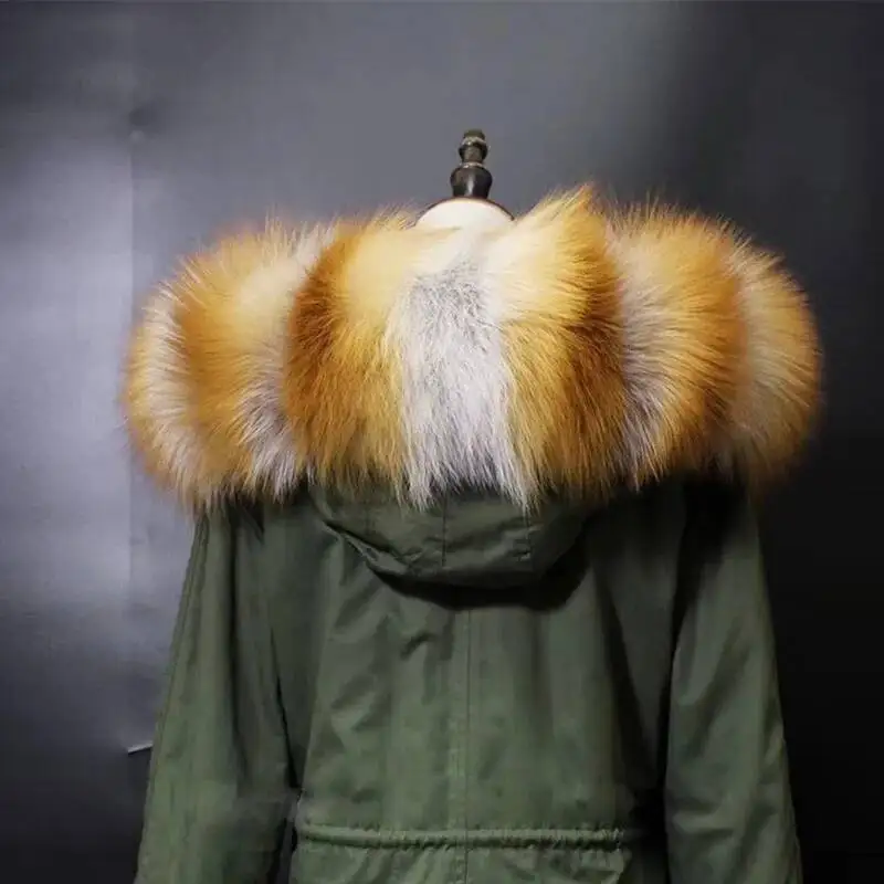 Natural Color Raccoon Fox Leather Fur Collar Red Fox Fur Collar Scarf Genuine Large Size Scarf Warp Shawl Scarf Warm Shawl Scarf