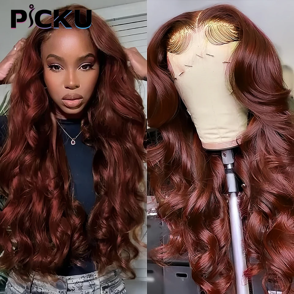 34 Inch Reddish Brown Body Wave Lace Front Wig 13x6 HD Lace Frontal Wig 13x4 Lace Front Human Hair Wigs Body Wave Closure Wigs