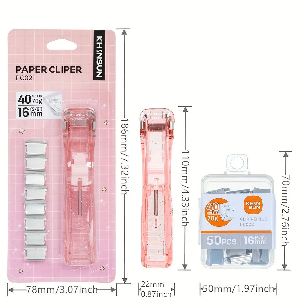 KHINSUN Paper Clipper Staplers Push Clamp File Documents Binding Tool Stapling Machine Paper Clips With Refills Office Supplies