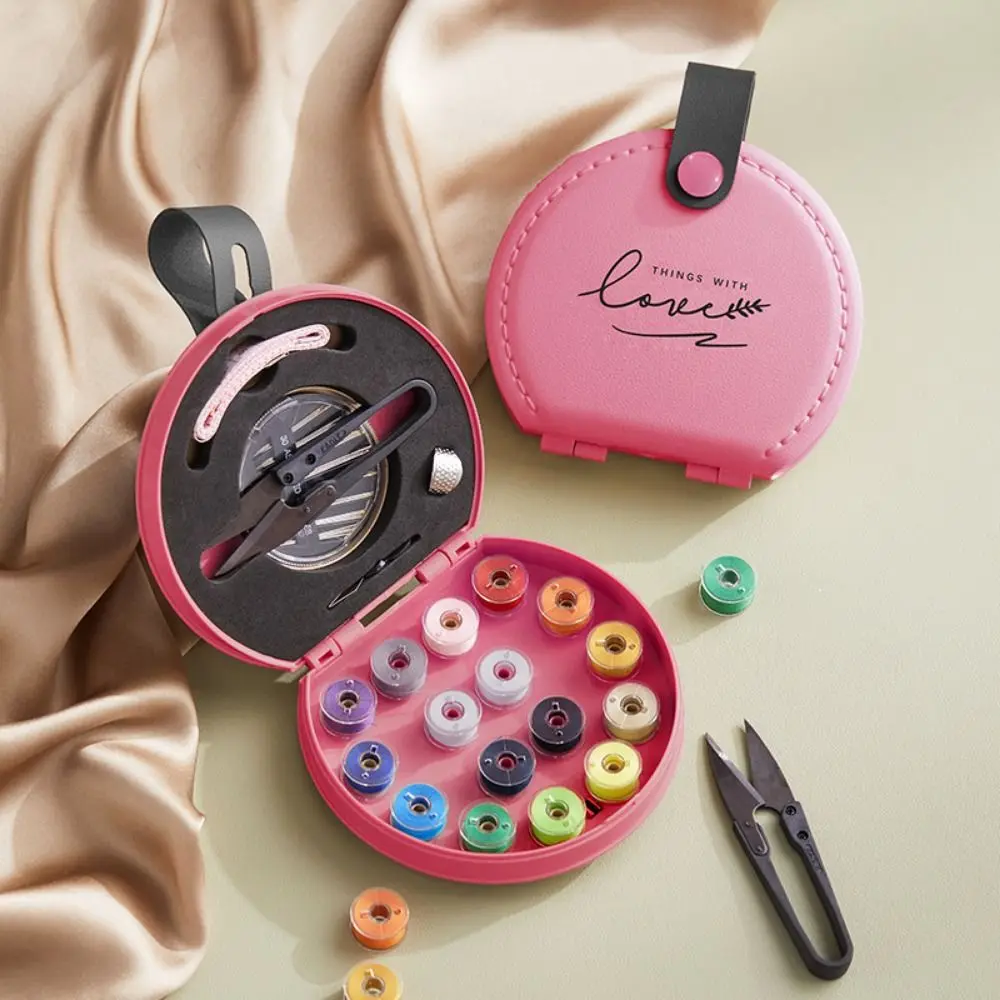 

Portable Mini Sewing Set Space Saving Compact Storage Travel Sewing Kit Handheld PU Leather Case Manual Sewing Tool Kit