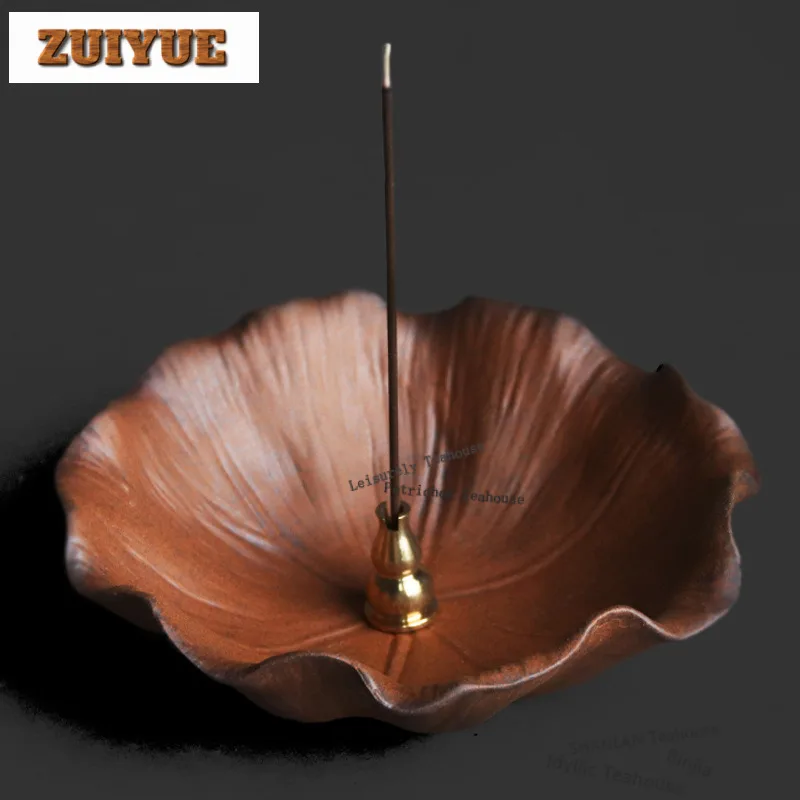Old Rock Clay Lotus Leaf Incense Burner Mist Smoking Steamers Incense Burners Consecrate Censer Buddhism Chinese Ornaments Gift