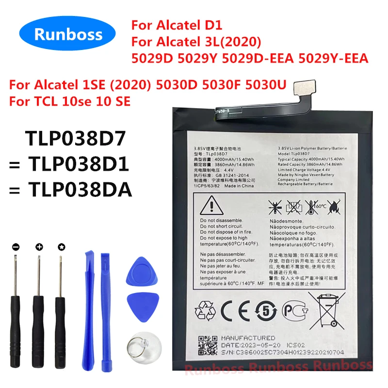 Original New TLP038D7 TLP038D1 Battery For Alcatel 3L 2020 5029D TCL 10L T770B T770H T1 Lite PLEX T780H Philco Hit P10