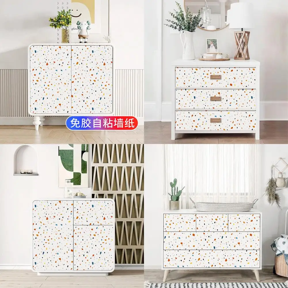 Dot Pattern Self Adhesive Cabinet Door Sticker Vintage Style Furniture Wardrobe Shoe Cabinet Glass Decoration Renovation