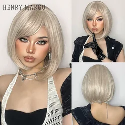HENRY MARGU Platinum Blonde Wigs Cosplay Party Daily Wigs Short Straight Bob Synthetic Wigs with Bangs for Women Heat Resistant