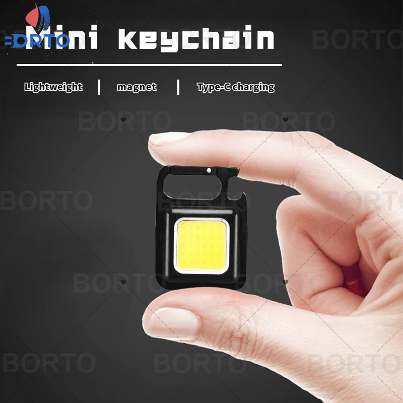 

Mini Keychain Super Bright Flashlight Outdoor Camping Multipurpose Work Light with Magnet 3 Modes USB Rechargeable Lantern