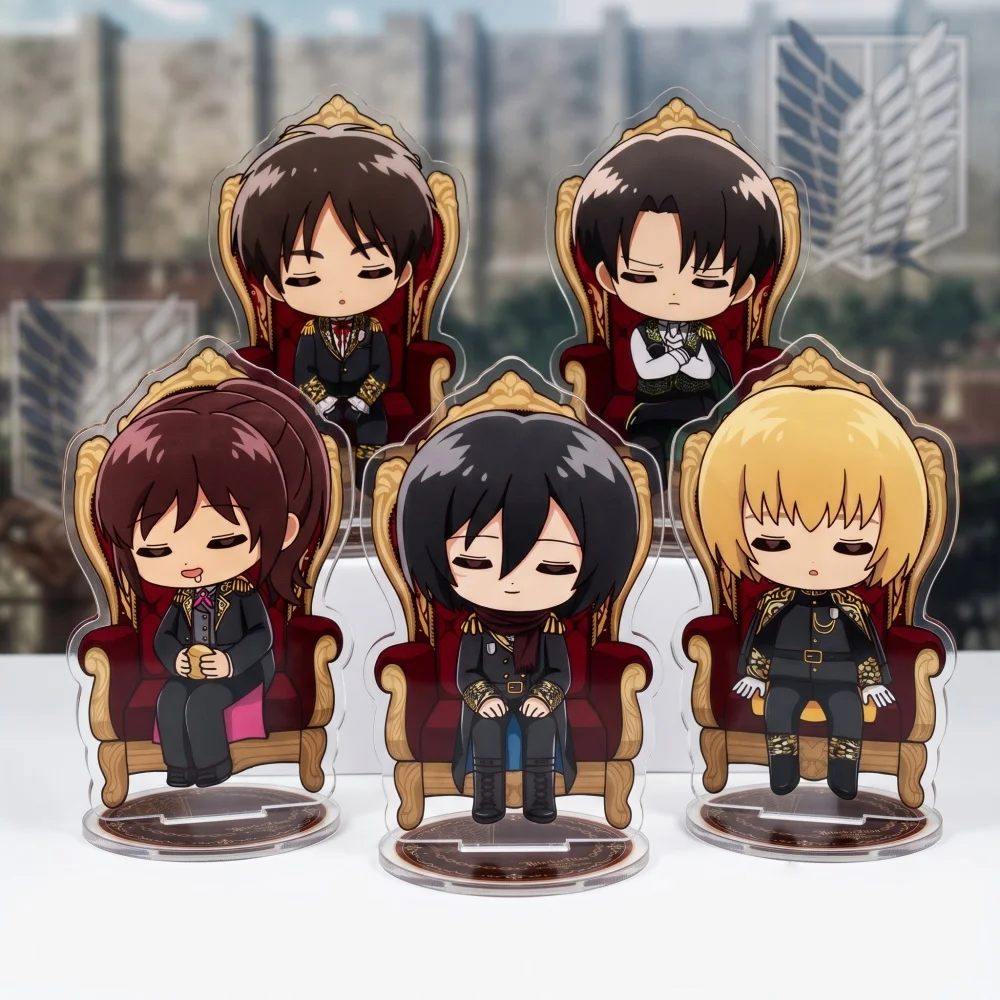 Anime Attack On Titan 10CM Acrylic Stand Keychain Levi Eren Mikasa Throne Suit Chibi Character Fan Collectible Desktop Decor