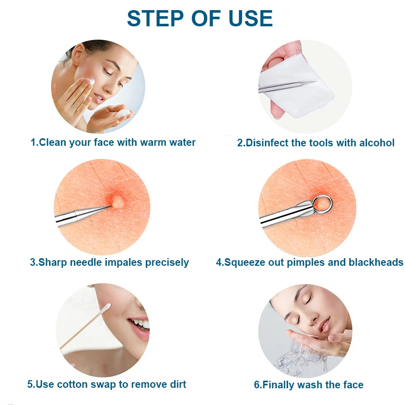 블랙헤드 제거기 5개 세트, 여드름 제거 키트, 블레미쉬, 화이트헤드 제거, 코 및 얼굴 클렌징 도구