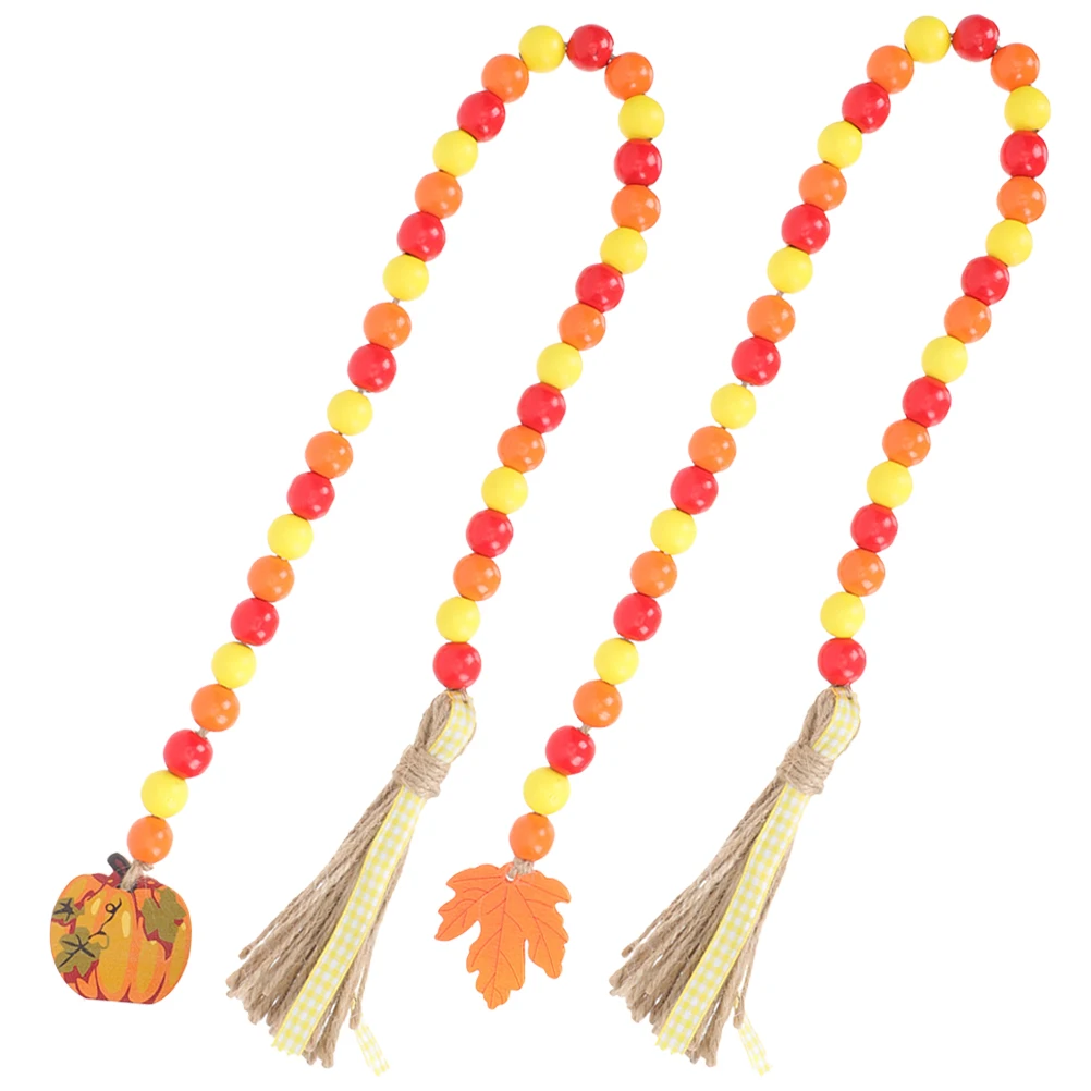 

2 Pcs Beads Tassel Pumpkin Fall Beaded With Tassel Decor Home Festival Wall Hanging Rustic Wooden Pendant