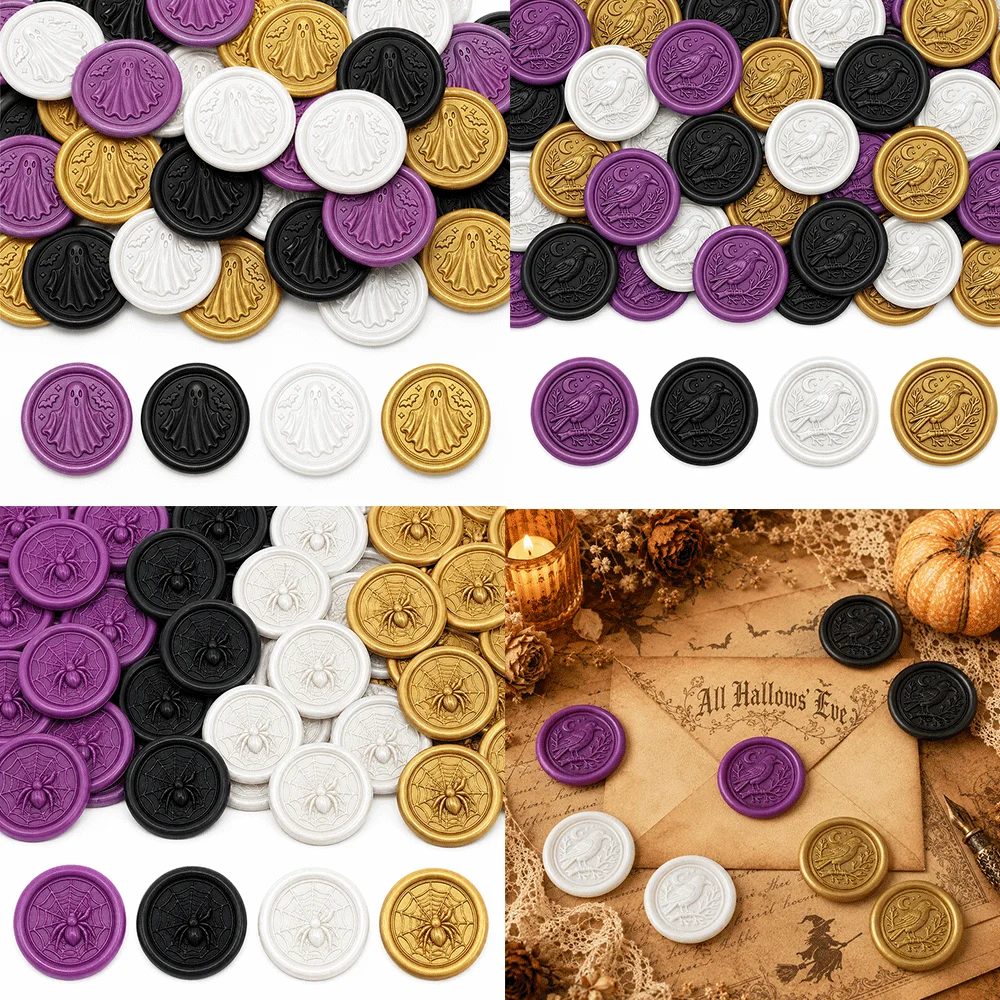 Halloween Ghost Raven Spider Wax Seal Stickers, Self-Adhesive for Invitation Envelope Gift Wrapping Vintage Party DIY Seal