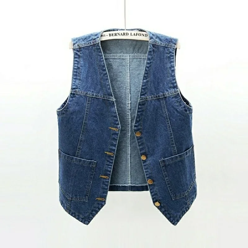 

Women Chic Simple All-match Denim Jackets Vests 2024 Spring Summer BF Style Sleeveless Student Teens Cropped Basic Outwear New