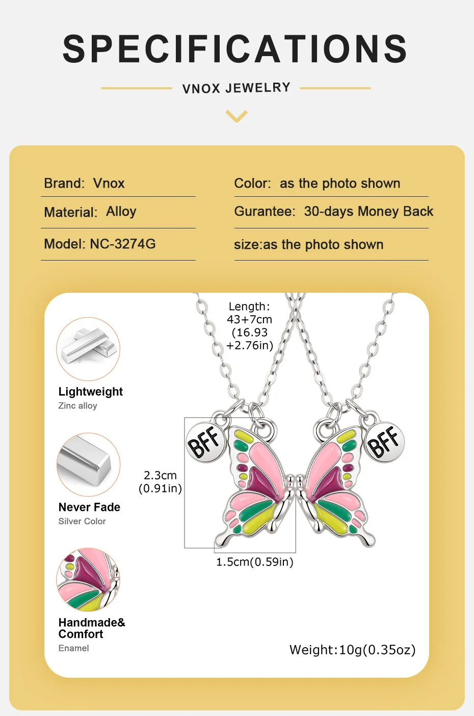 Vnox Neue BFF Freundschafts-Schmetterling-Anhänger Halsketten-Set Süße Erdbeer-Mond-Blumen-Charms Halskette Beste Freundin Geschenk Schmuck – Detail 6