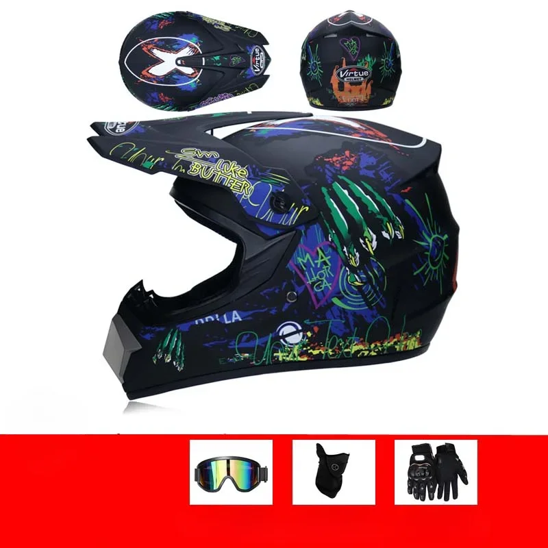 

Specially Comfortable Personalized Off-road Motor Locomotive Electric Motorcycle Helmet Full Face Children Helmet with Goggles