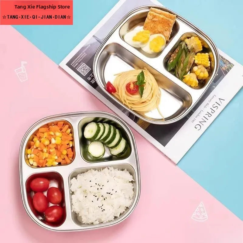 Adult Stainless Steel Quantity Bowl Dinnerware Portion Controlled Plate Divided Breakfast Meal Commercial Use Dishware