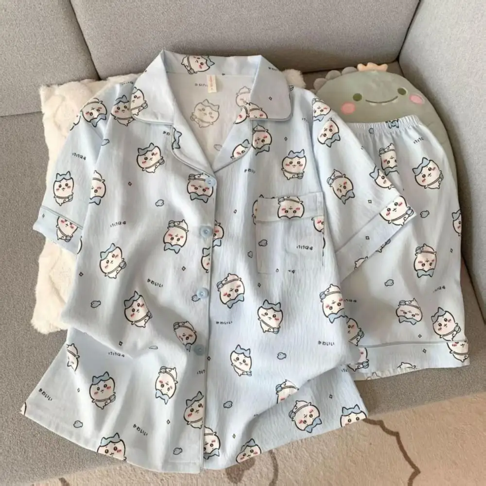 Girls Homewear Cartoon Chiikawa Summer Women Pajamas Suit Kawaii Usagi Casual Anime Cute Short-Sleeved Shorts Nightclothes