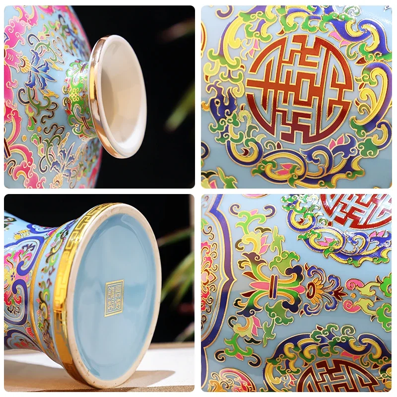 مصوغة بطريقة المينا السيراميك زهرية البرقوق تصميم الآسيوية نمط ديكور المنزل الجدول محور يدويا الأزهار الفن عرض زخرفة #4