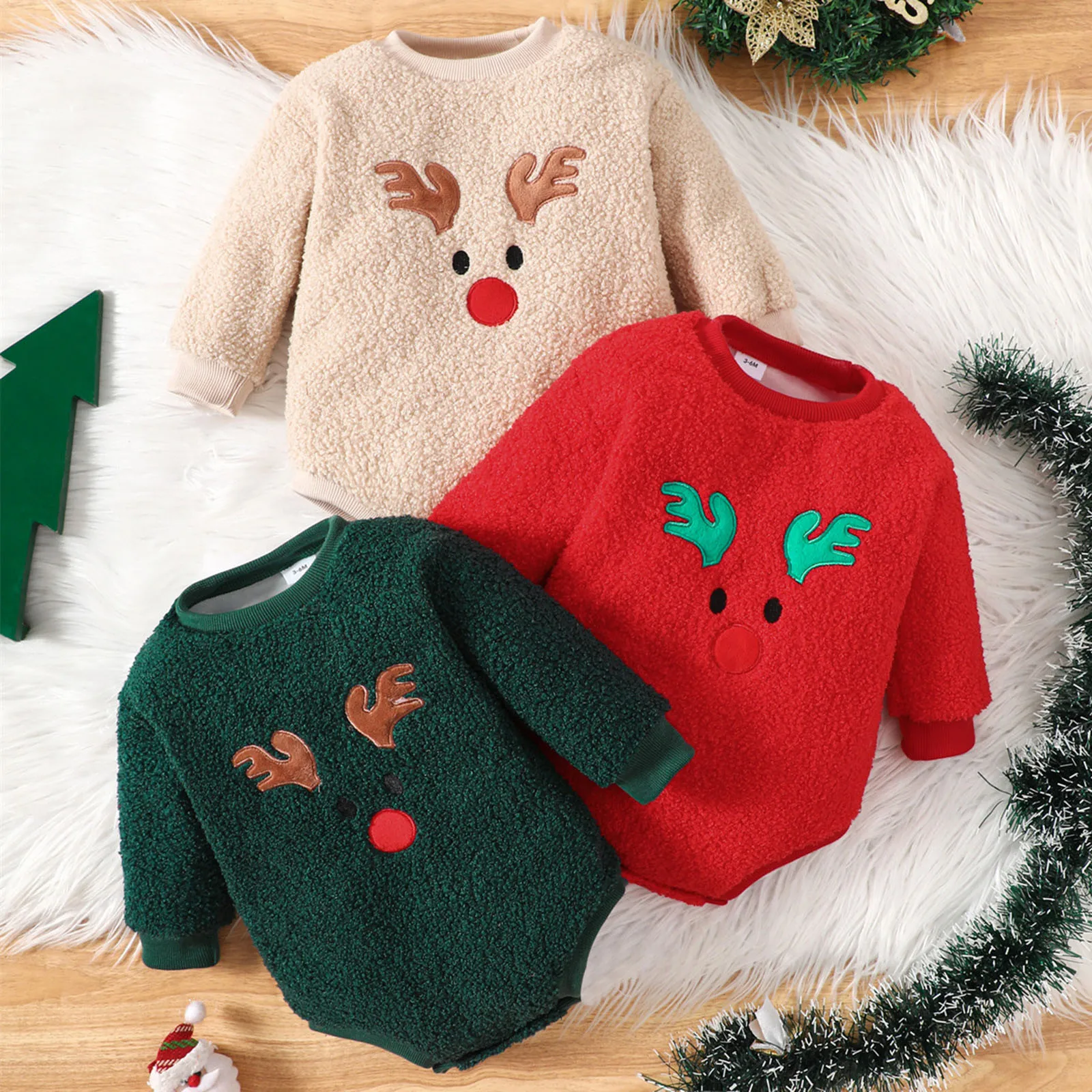 

3 Colors New Winter Baby Bodysuit Christmas Day Toddler Girls Cute Elk Jumpsuit Infant Fleece Lining Outwear One Piece Baby Gift