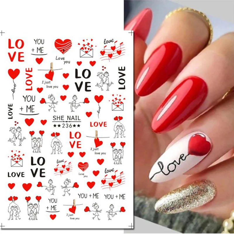 3D Nail Art Sliders Stickers Valentijn Liefde Bomen Wensflessen Paardebloem Liefdesbrieven Decals Nageldecoratie Voor Manicure