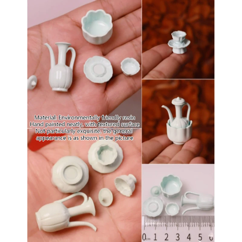 Domek dla lalek Mini chiński antyczny styl imitacja dynastii Song celadon ręcznie robiony czajnik filiżanka model akcesoria do kuchni domku dla lalek