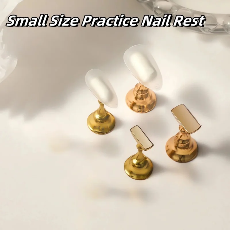 6pcs/set Manicure Practice Wooden Base Wear Nail Tip Magnetic Gold Silver Base Support Finger Rest Nail Tip Practice Bracket