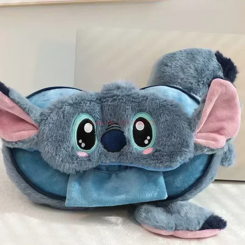 New Disney Stitch Travel Neck Pillow With Eye Mask Multi-fuction Sleeping Massager Pillows Cartoon Plush Toys Surprise Giftsdis