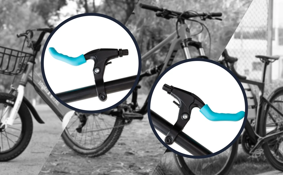 2 Paar Silikon-Bremshebelabdeckungen für Fahrräder – rutschfeste Griffhülsen, passend für Mountainbike- und Rennräder, blau-orange Fahrradgriffe – Detail 3