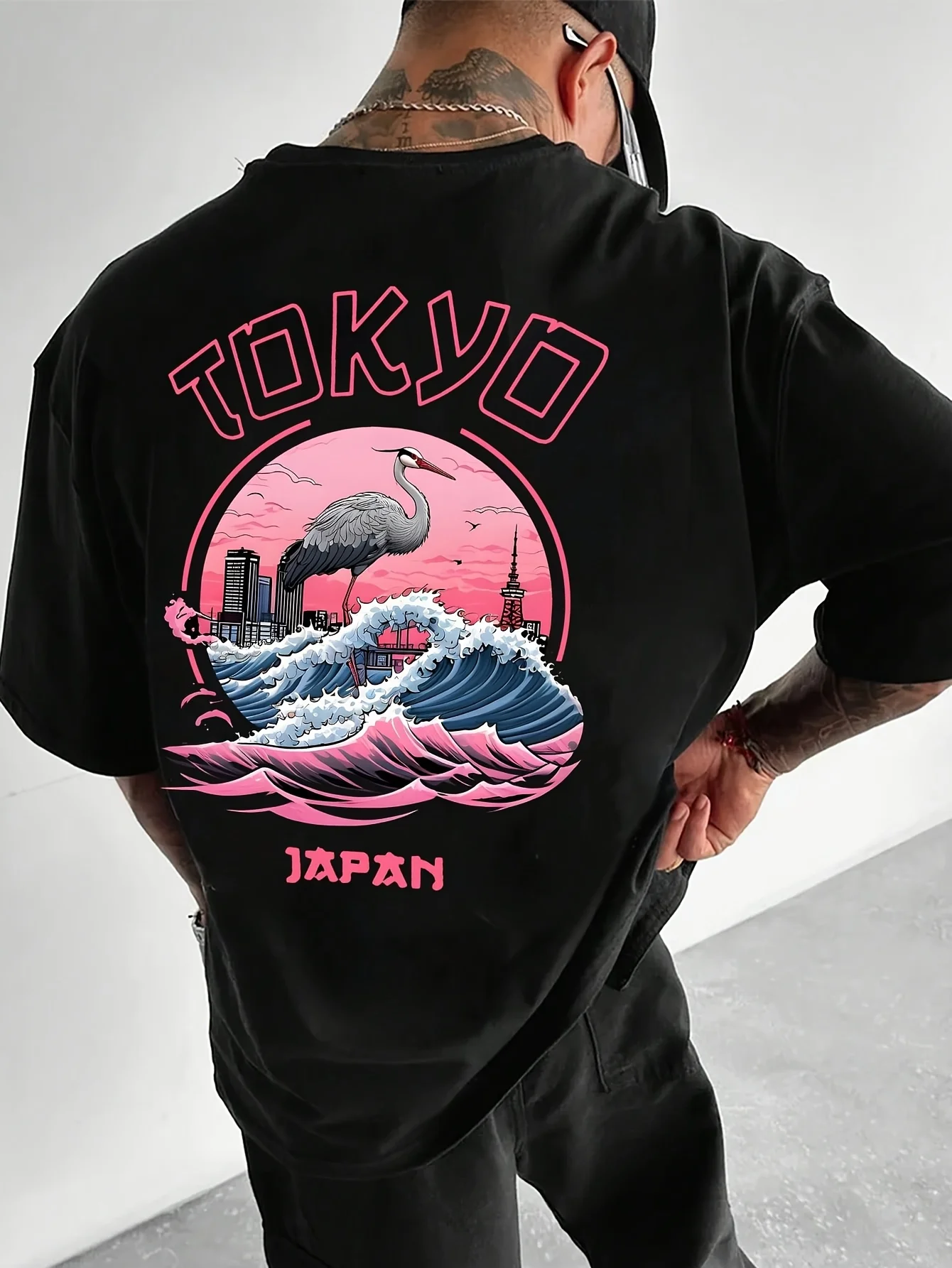 Tokyo Japan Crane & Great Wave Graphic T-Shirt Men Women Retro Japanese City Art Casual Short Sleeve Cotton Tops