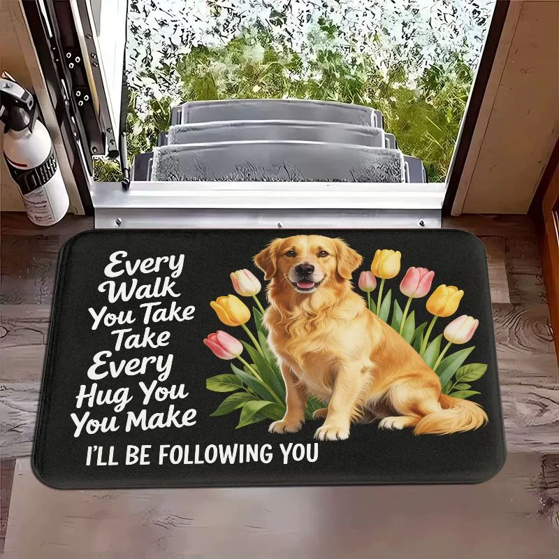 VIKAMA Black Bottom Healing Golden Haired Tulip English Slogan Door Mat Entrance Bath Doors Home Carpet Home Decoration