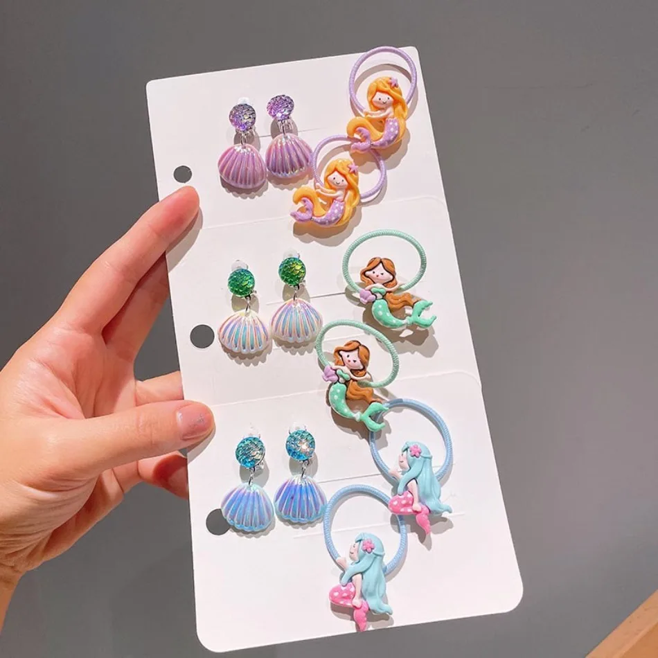 القمامة بنات حورية البحر مجوهرات الأميرة فستان مطرز سوار لطيف الطفل قرط كبس نحيل الحبل هدية صندوق الأطفال الملحقات ZX07 #4