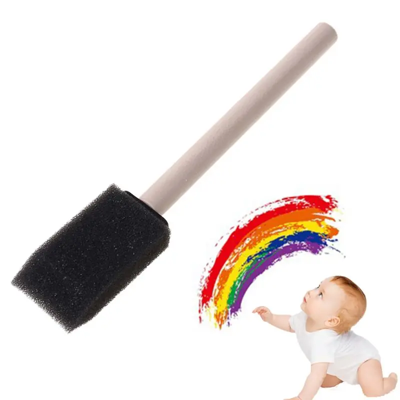 ioio 25 pièces/50 pièces brosse en mousse brosse éponge manche en bois pour enfants dessin acrylique