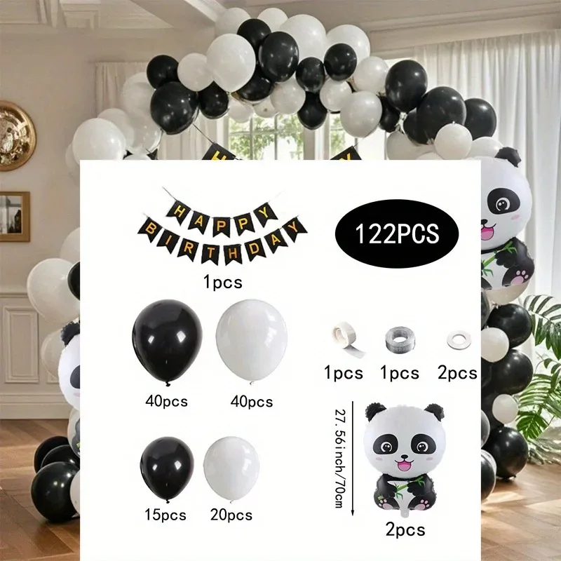 Party Decoration Set 122 Pieces Panda Balloons Black and White Balloon Arch Baby Shower Children Birthday Celebration Background view 6