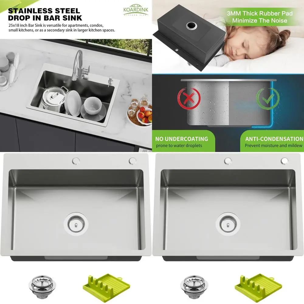 

Встраиваемая кухонная и барная мойка из нержавеющей стали 18 x 25 с одной чашей и подставкой для ложки