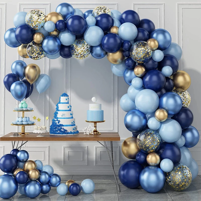 Blue Metallic Balloons Garland Kit Gold Confetti Boy Adult Balloon Arch Birthday Baby Shower Wedding Party Decorations