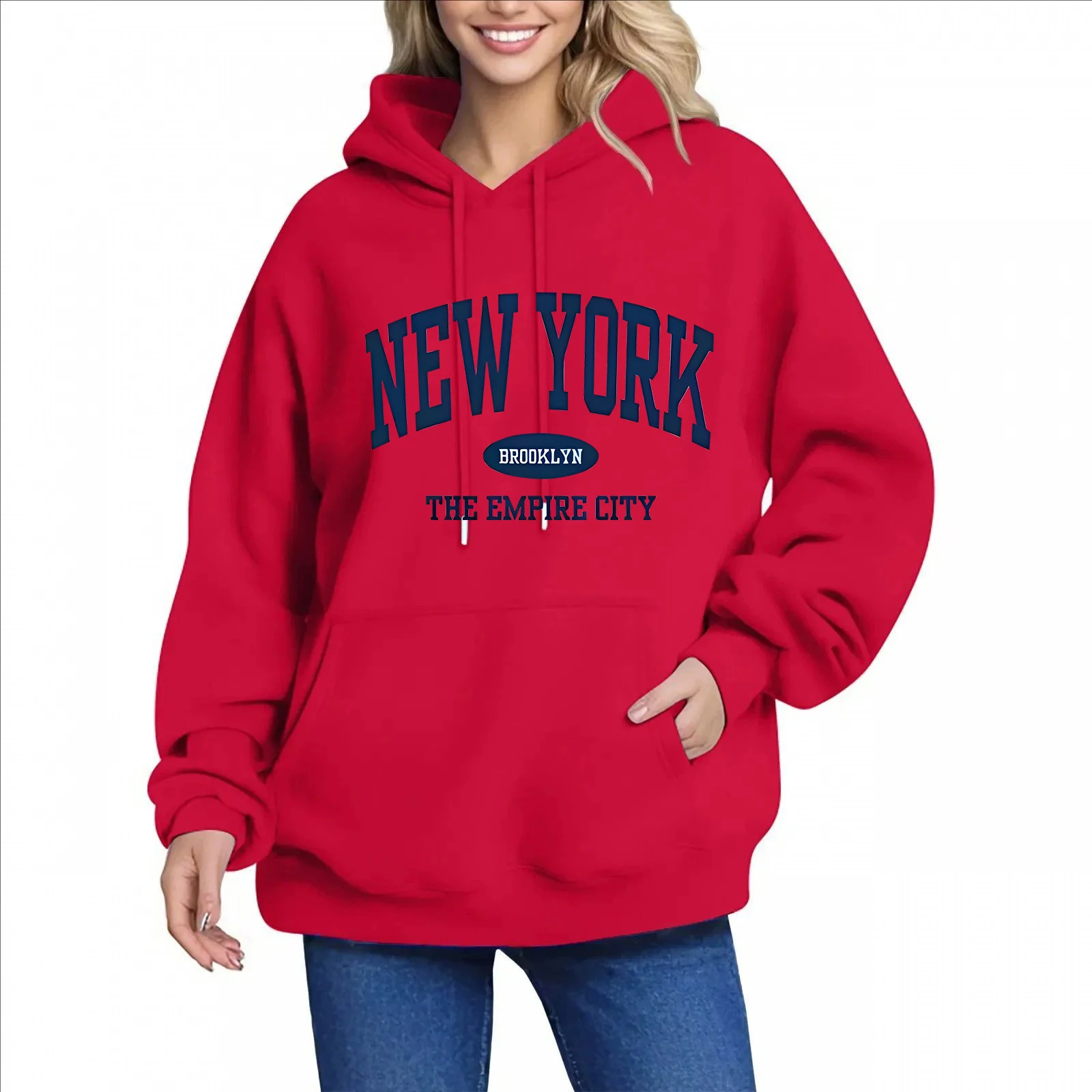 Women's Long Sleeve Hoodies New York Letter Print Round Neck Sweatshirt Unisex Autunm Winter Y2k Pullovers 90s Gothic Clothes