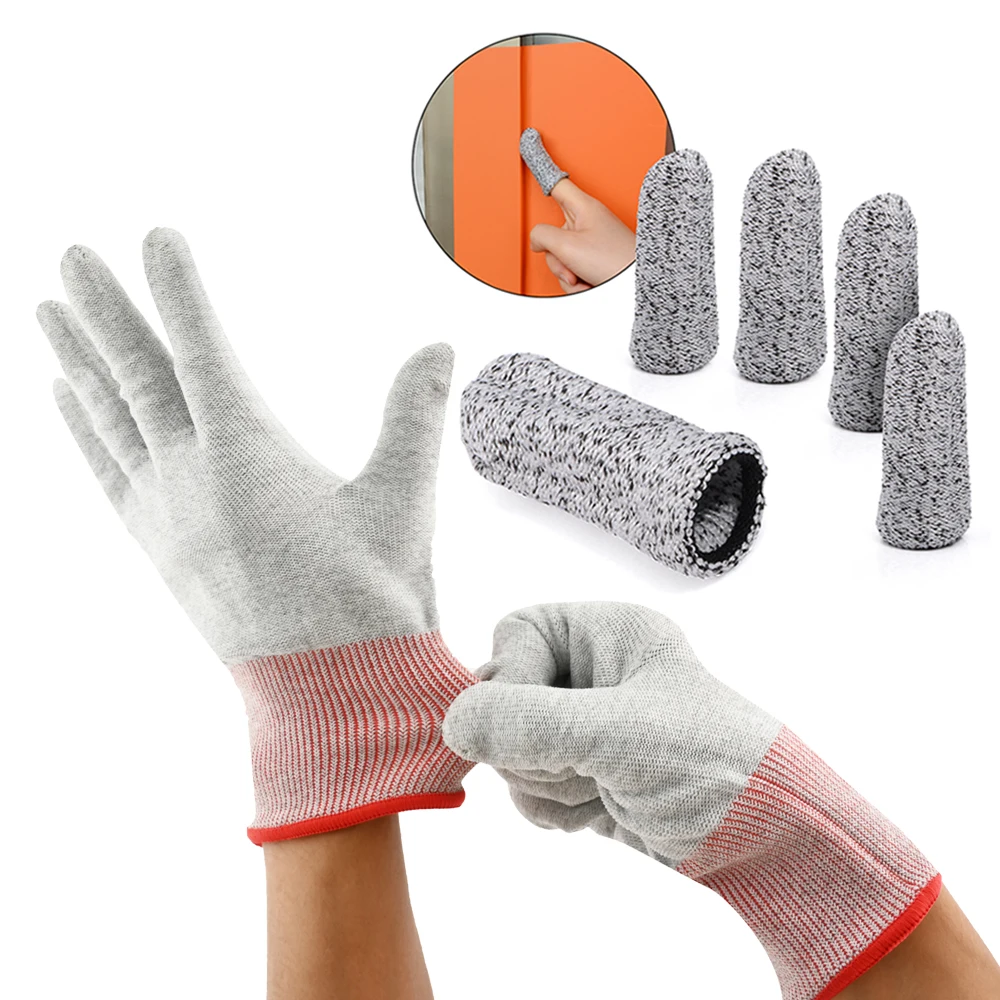 FOSHIO Anti-Cut Finger Sleeve Hand Protector Cloth Cot Stretchy Carbon Fiber Mittens Work Gloves Window Tint Vinyl Car Wrap Tool